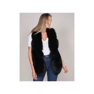 Patrizia Luca Milano Rabbit Fur Vest Black w/ Purple Satin‎ Lining Size M